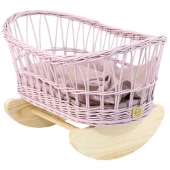 Wicker Doll Cradle - Dusty Pink