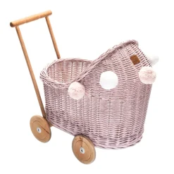 Wicker Dolls Pram - Dusty Pink