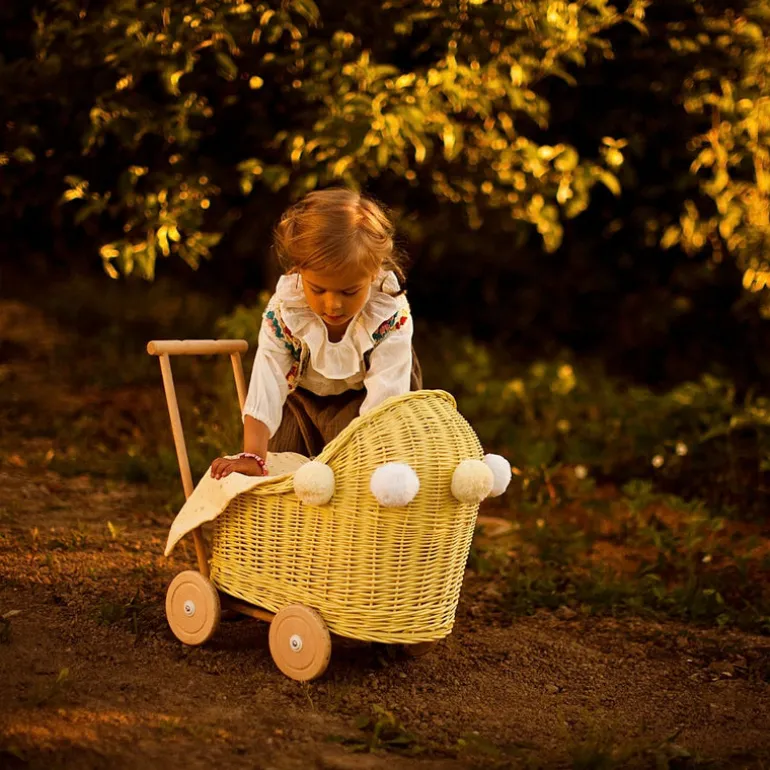 Wicker Dolls Pram - Lemon