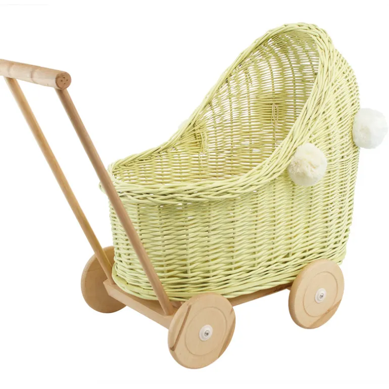 Wicker Dolls Pram - Lemon