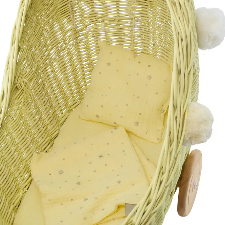 Wicker Dolls Pram - Lemon