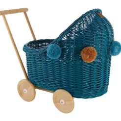 Wicker Dolls Pram - Turquoise