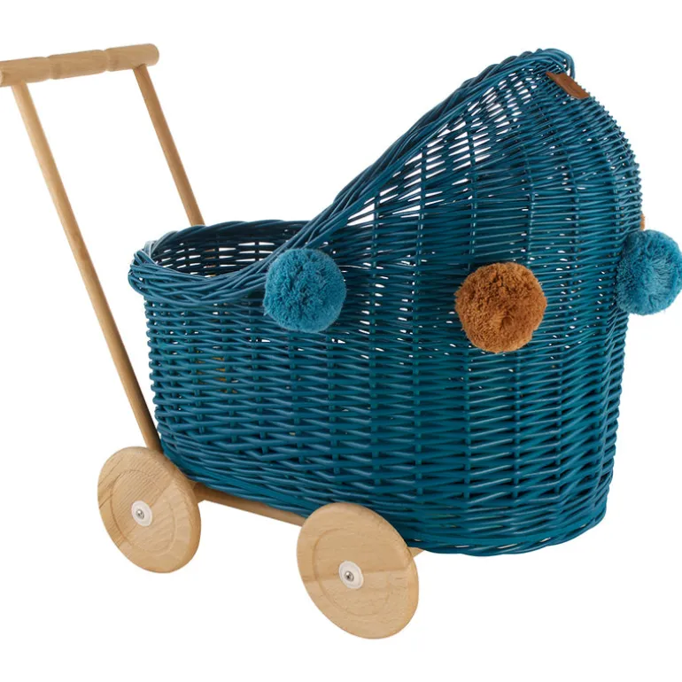 Wicker Dolls Pram - Turquoise