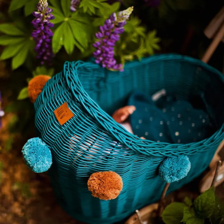 Wicker Dolls Pram - Turquoise