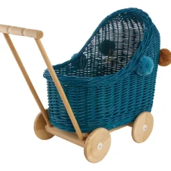 Wicker Dolls Pram - Turquoise