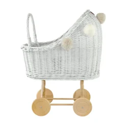 Wicker Dolls Pram High - White