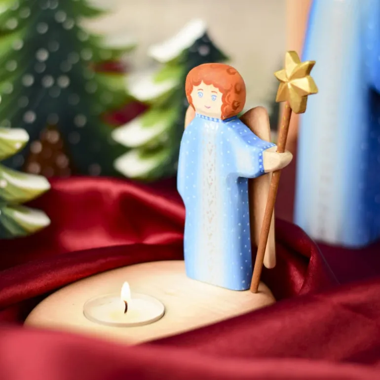 Wooden Angel With Candle Holder