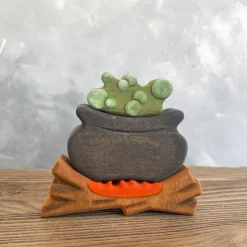 Wooden Cauldron with Fire