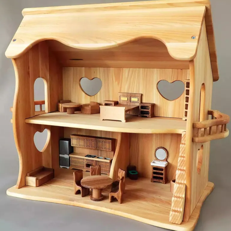 Wooden Dollhouse Furniture - 19 Piece 'Rose' Set