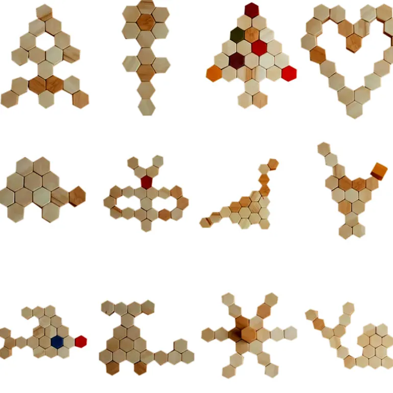Wooden Honeycomb Blocks - Coloured