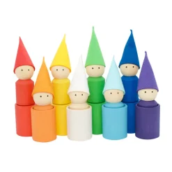 Wooden Peg Dolls With Cups - Rainbow
