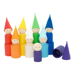 Wooden Peg Dolls With Cups - Rainbow