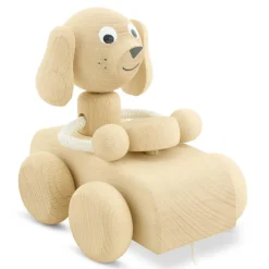 Wooden Pull Along Dog In Car - Cedric