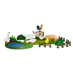 Wooden Rooster, Hen & Chick Set