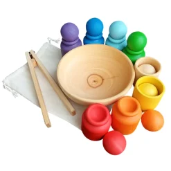 Wooden Sorting Cups & Balls - Rainbow