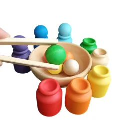 Wooden Sorting Cups & Balls - Rainbow