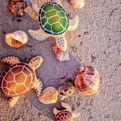 Wooden Turtle Mum & Hatchling - Green